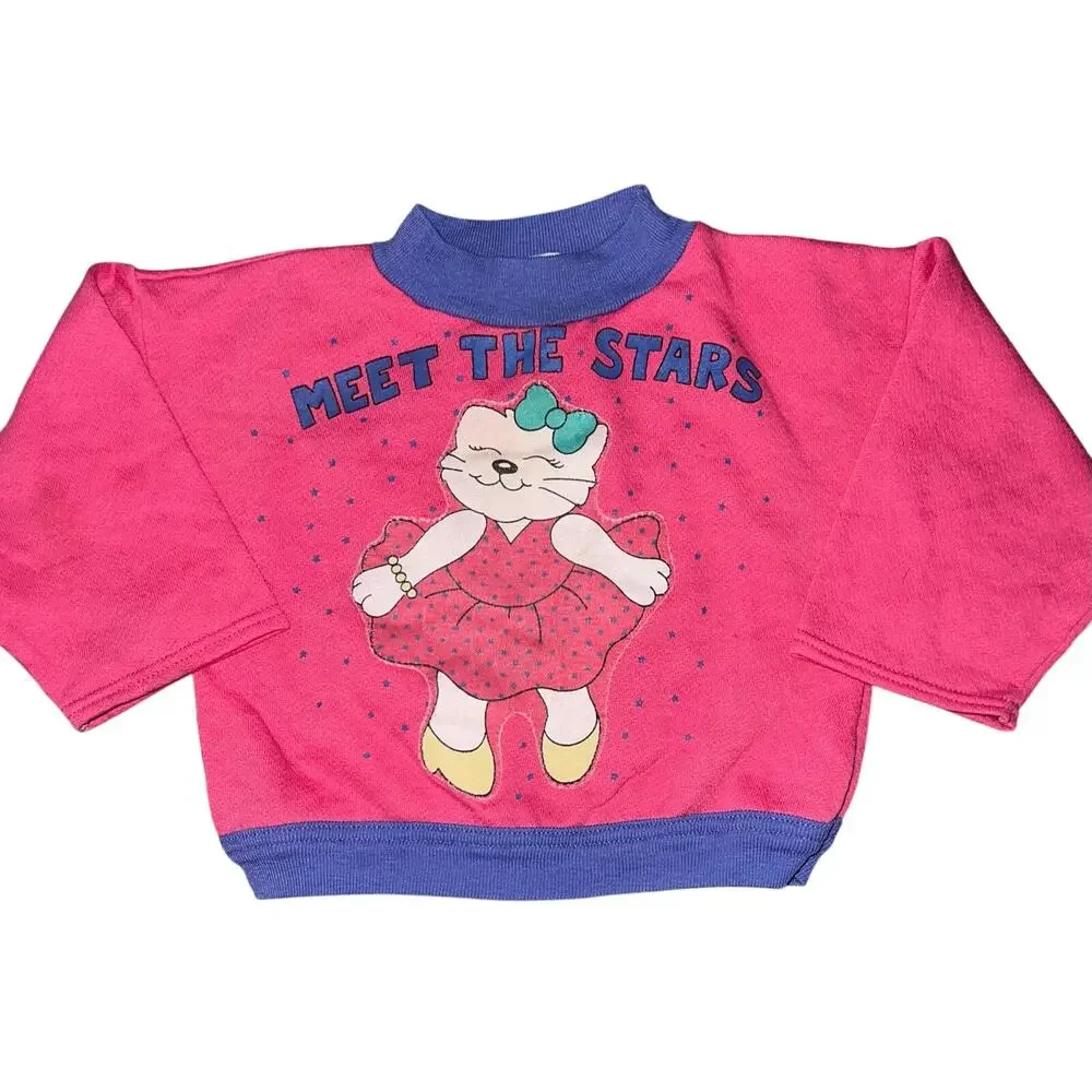 Vintage Carter's kitty cat dancer Meet the Stars color block pink sweatshirt 2